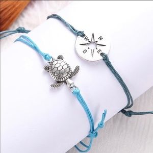 Sea Turtle & Compass Anklet Set